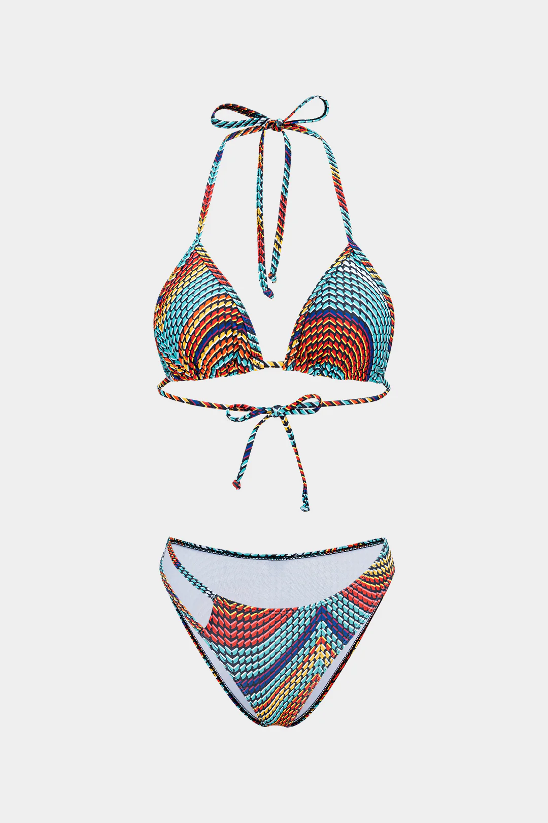 Contrast Halter Neck Tie Up Bikini Set - Weenar