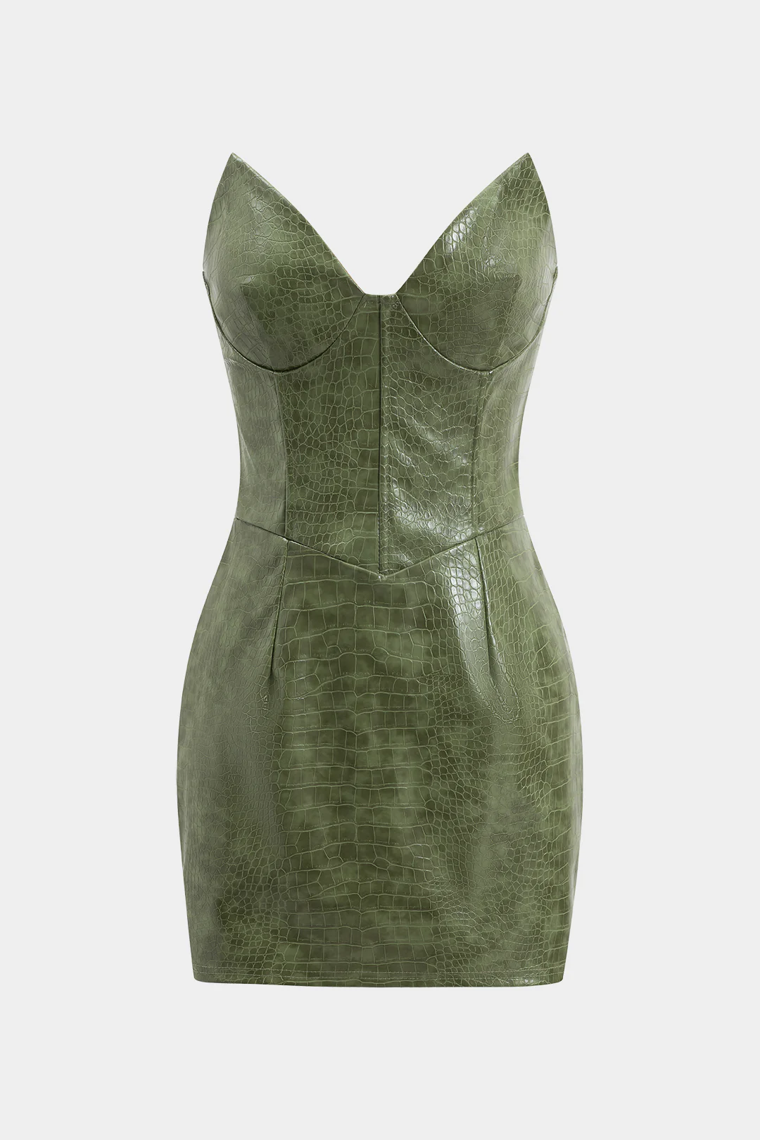 Crocodile Skin Print Faux Leather Strapless Sleeveless Mini Dress - Weenar