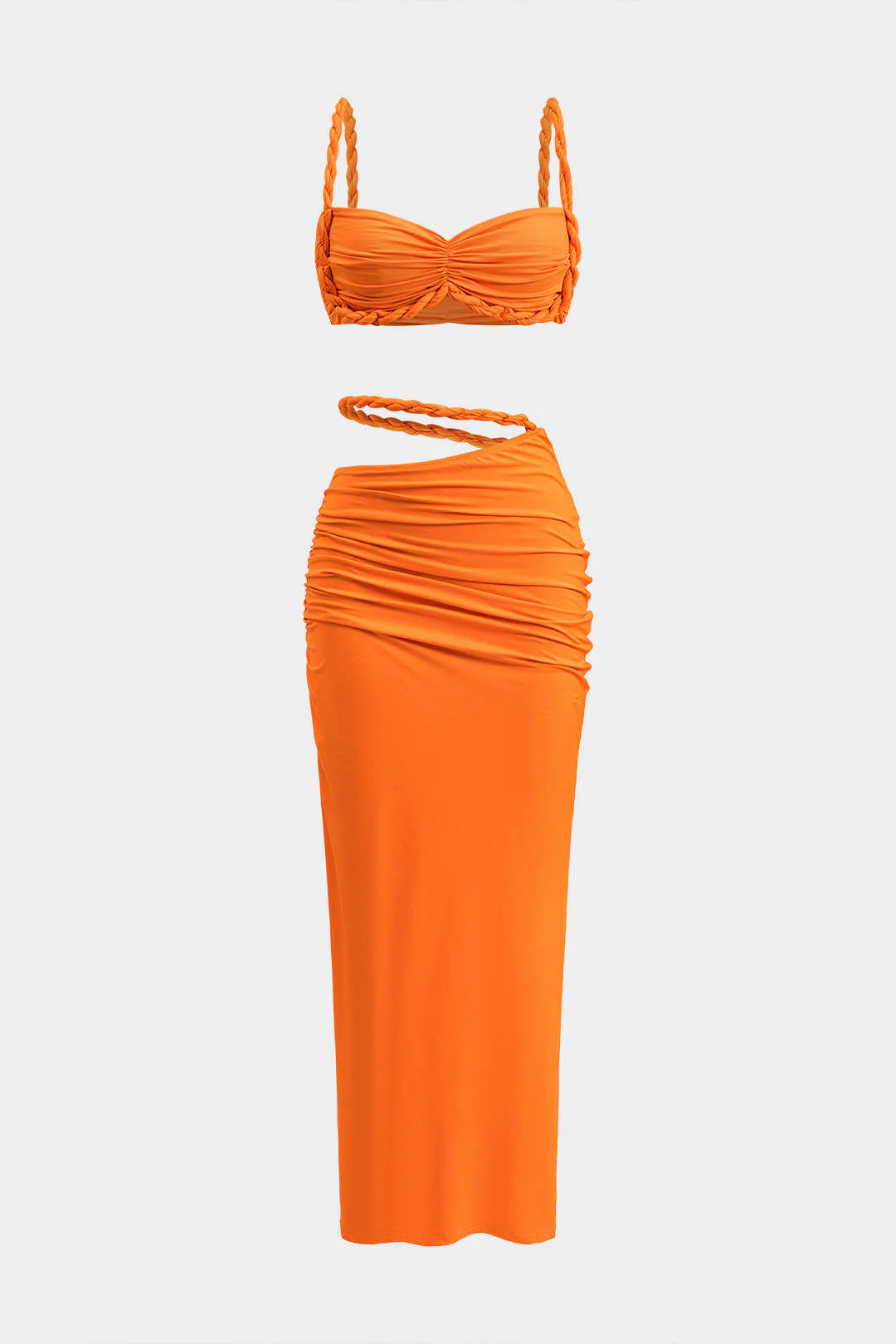 Ruched Backless Cami Top And Cut Out Skirt Set - Weenar