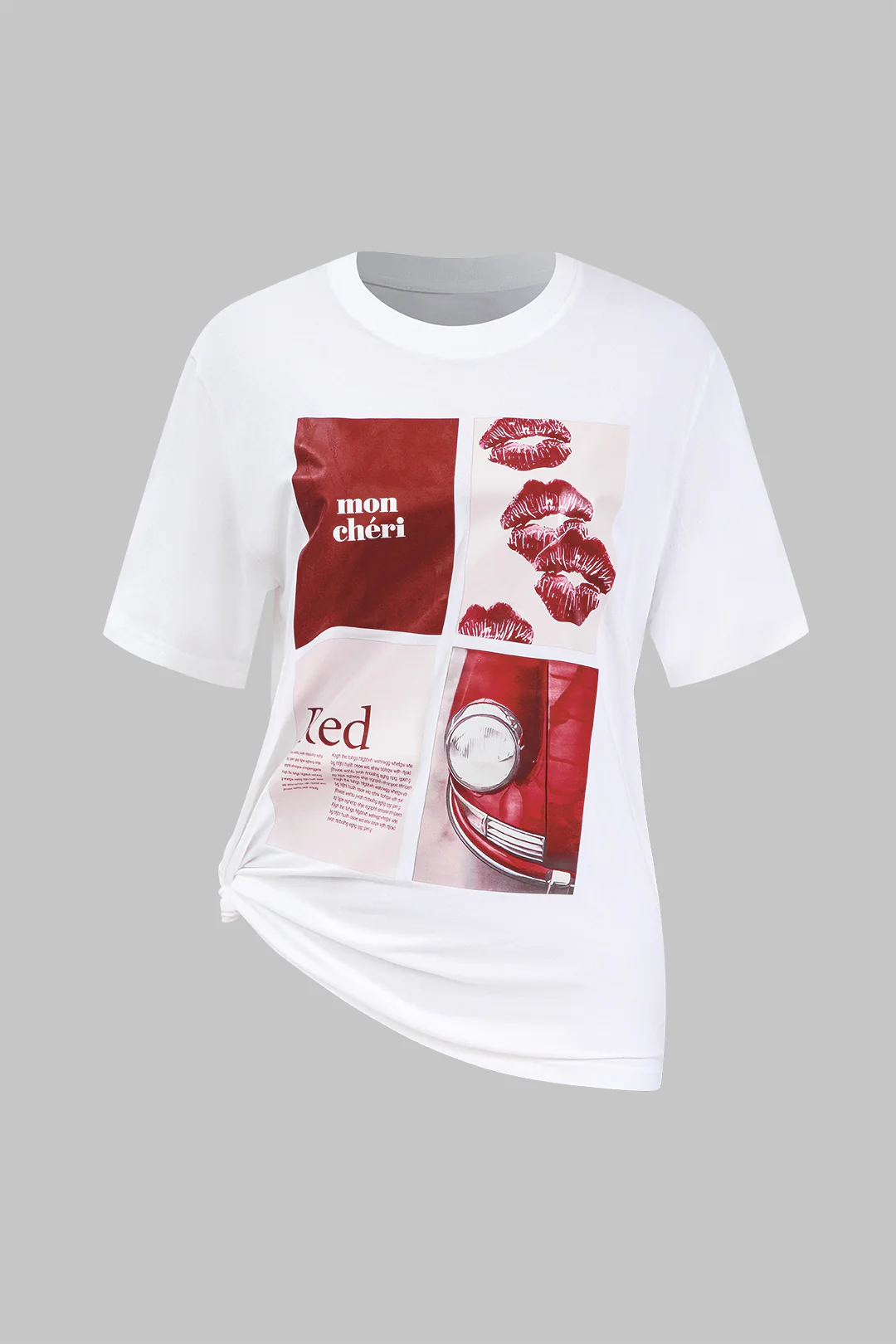 Letter Print Round Neck Short Sleeve T-Shirt - Weenar