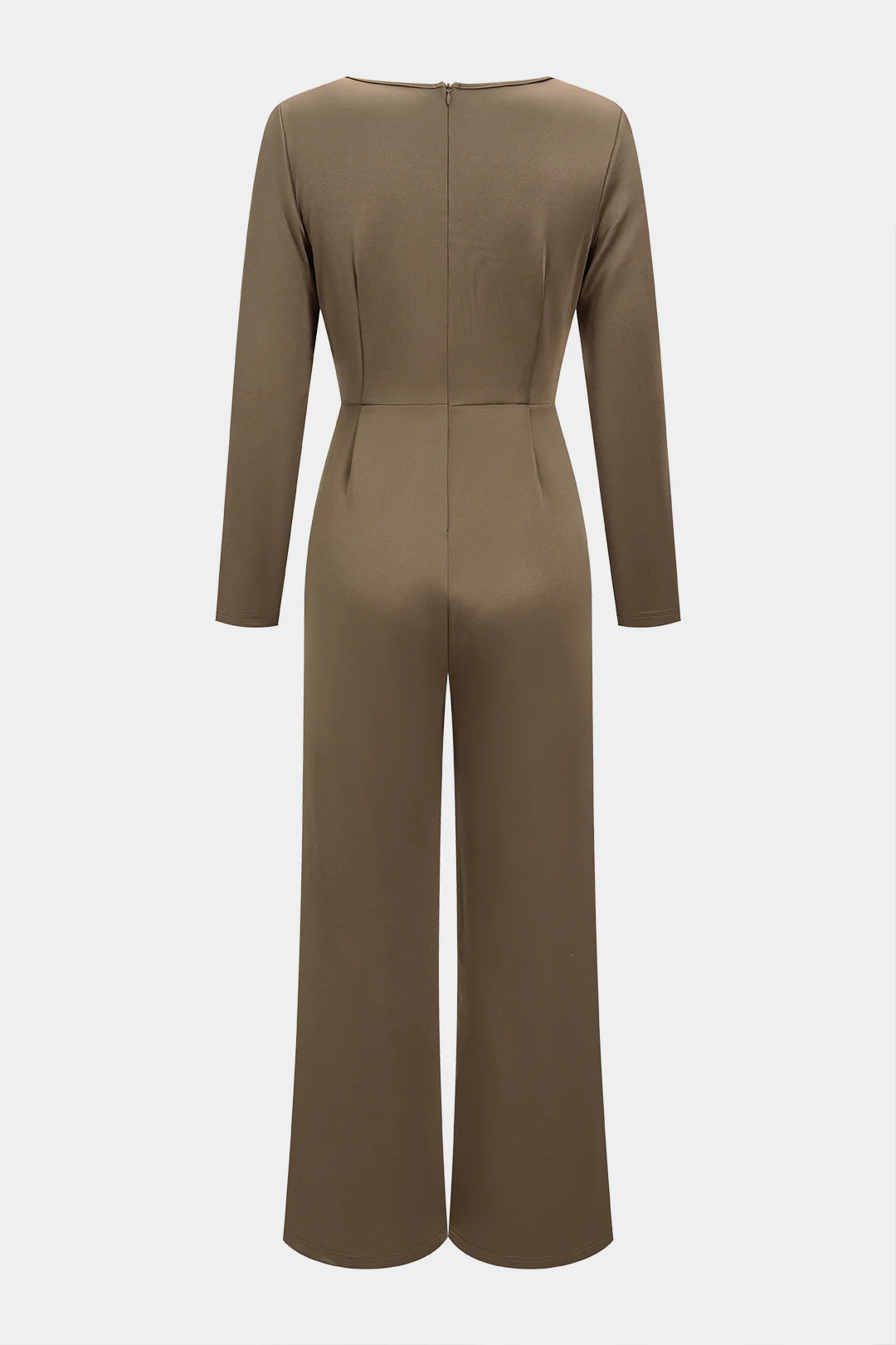Metallic Button Zipper Long Sleeve Jumpsuit - Weenar