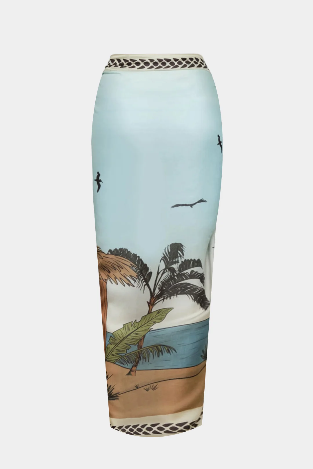 Coconut Palm Print Chiffon Tie Front Skirt - Weenar