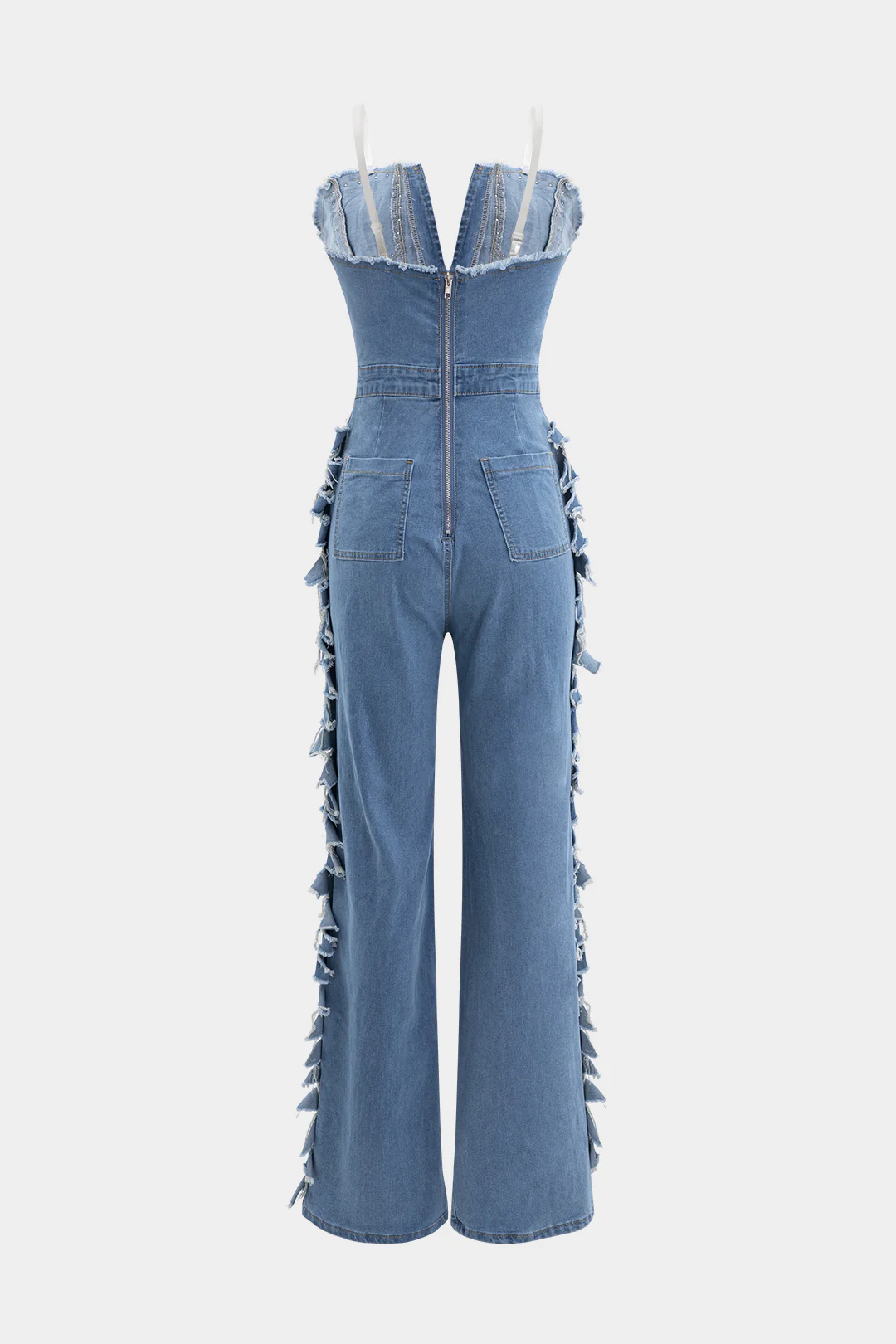 Denim Deep V-Neck Sleeveless Jumpsuit - Weenar