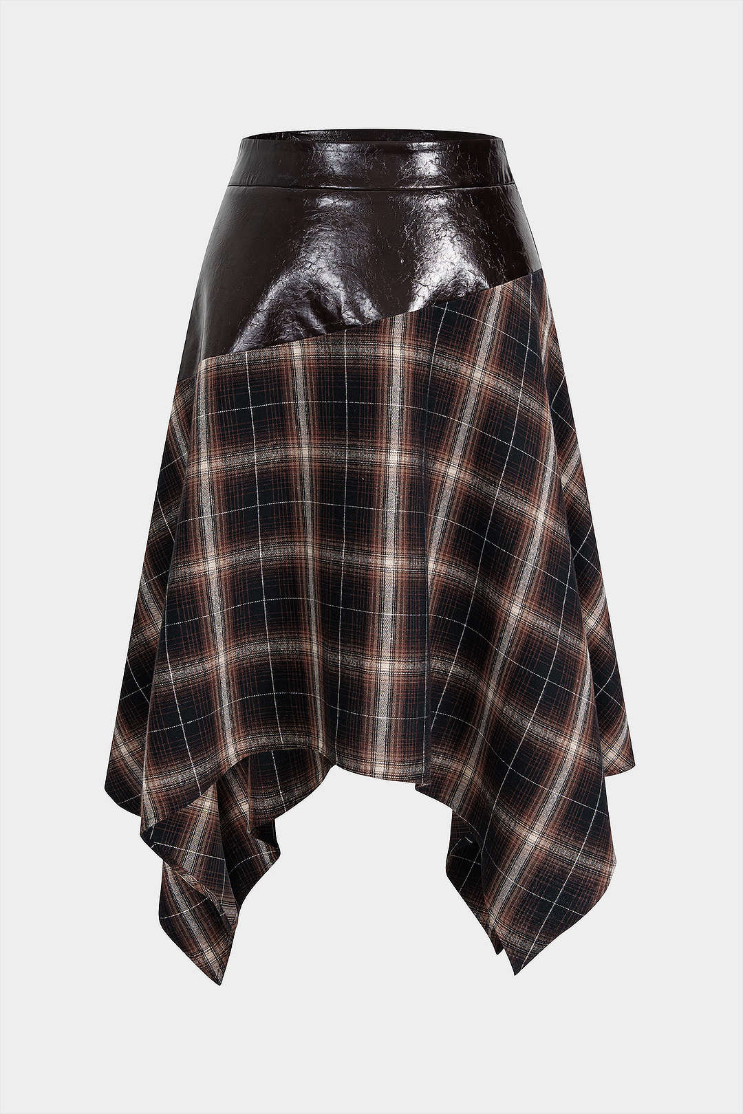 Plus Size Faux Leather Patchwork Asymmetrical Hem Skirt - Weenar