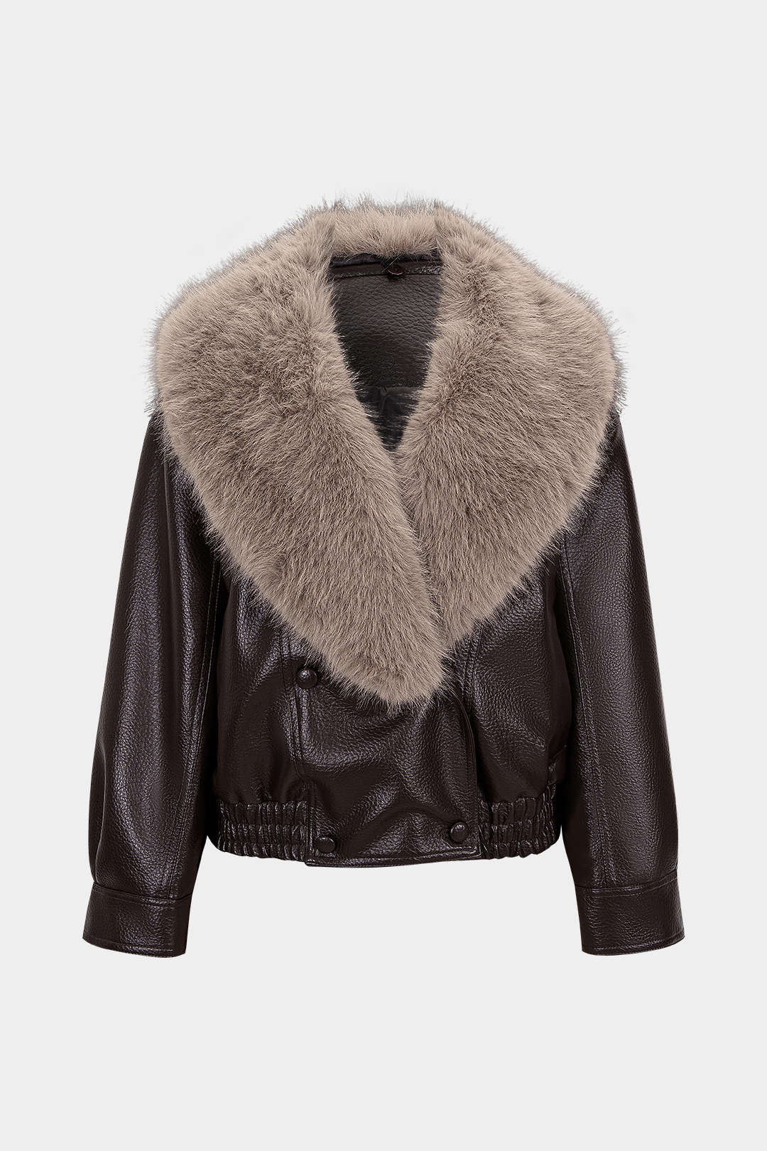 Faux Leather V-Neck Detachable Collar Jacket - Weenar