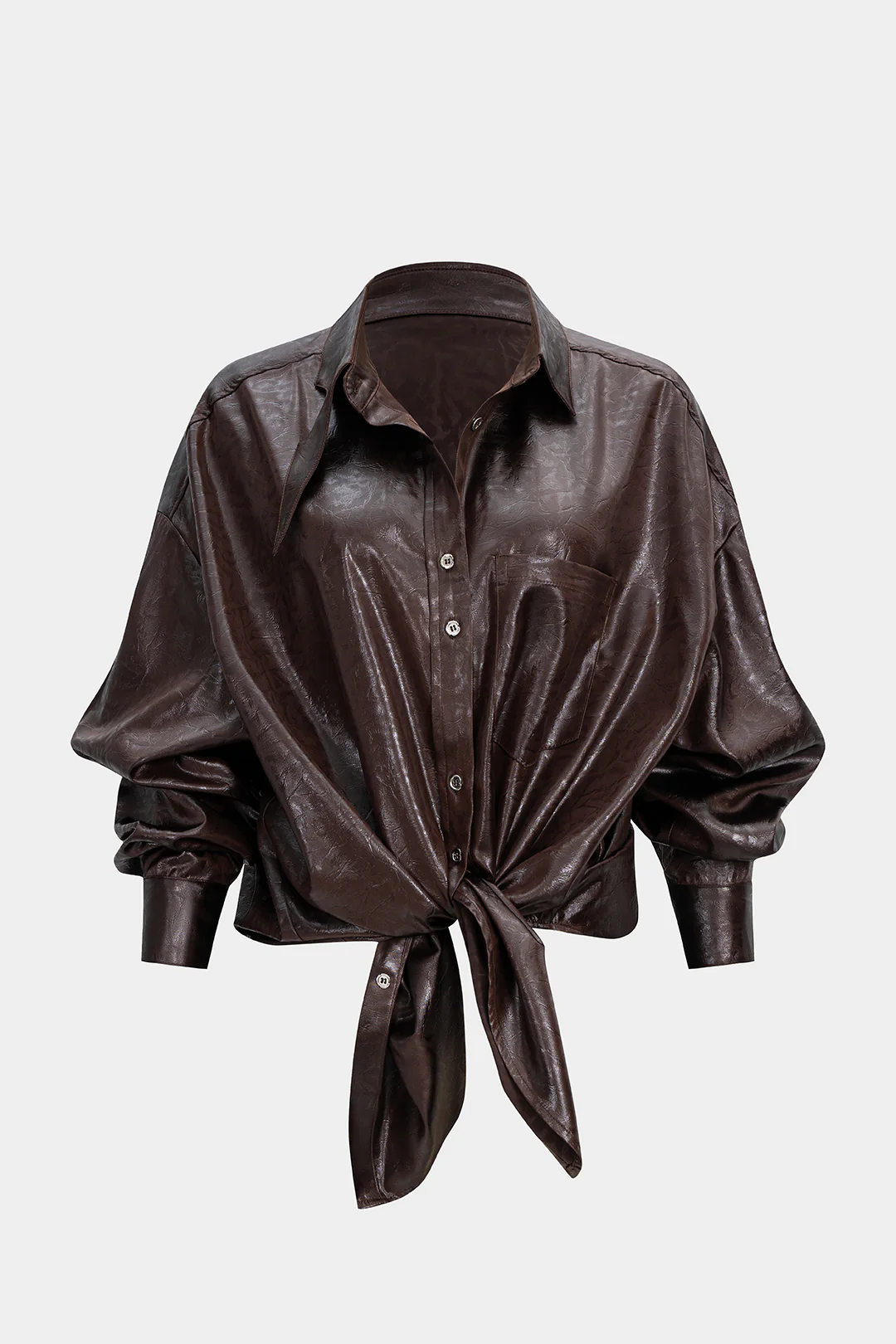Faux Leather Button Long-Sleeve Shirt - Weenar