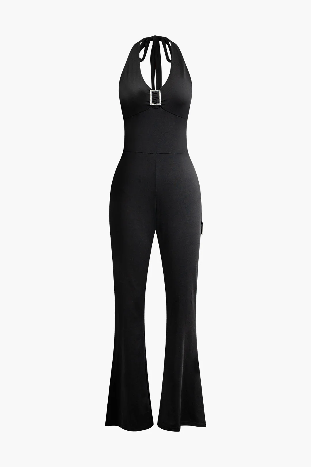 Halter Neck Backless Tie-Up Sleeveless Jumpsuit - Weenar