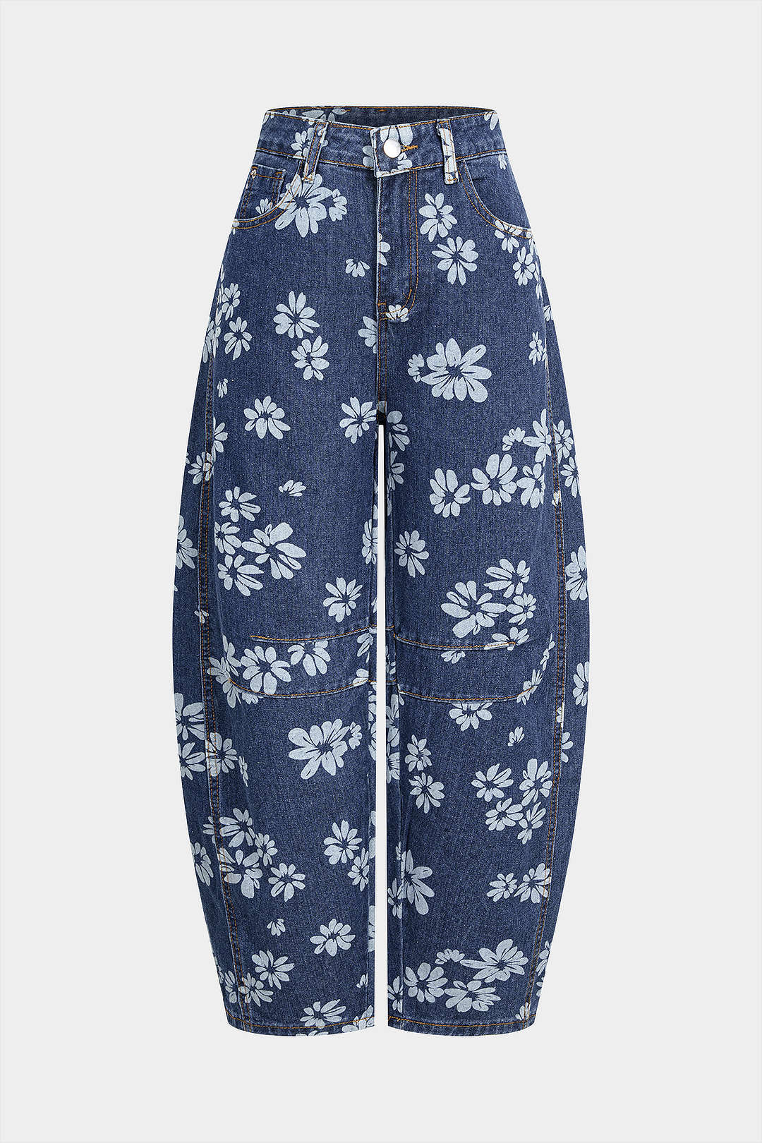 Denim Floral Print High Waist Jeans - Weenar