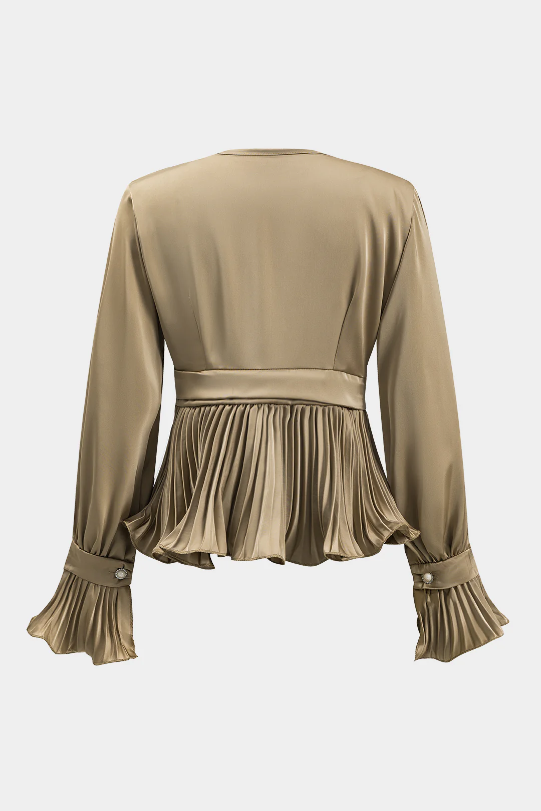 Satin Ruffle Ruched Button Long-Sleeve Shirt - Weenar