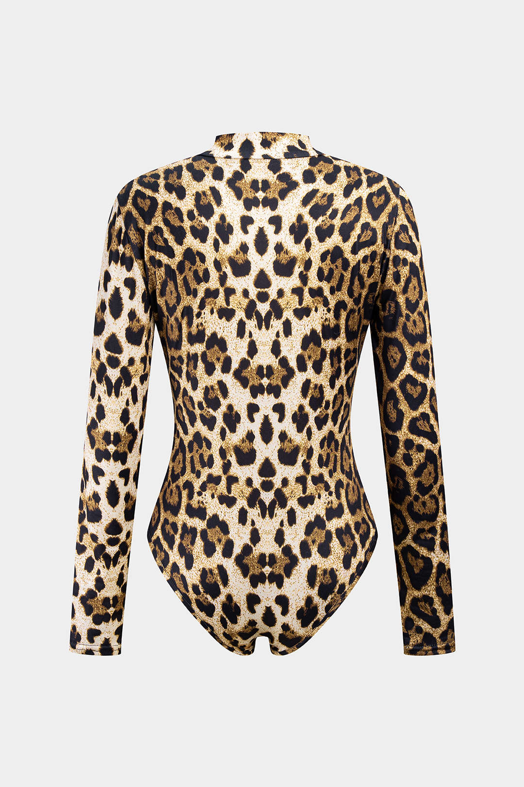 Leopard Print Mock Neck Long Sleeve Bodysuit - Weenar