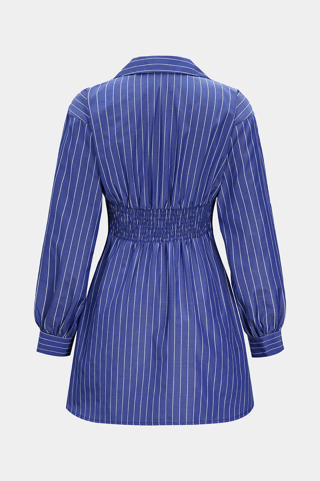 Stripes Print Button Ruched Smocked Long Sleeve Mini Dress - Weenar