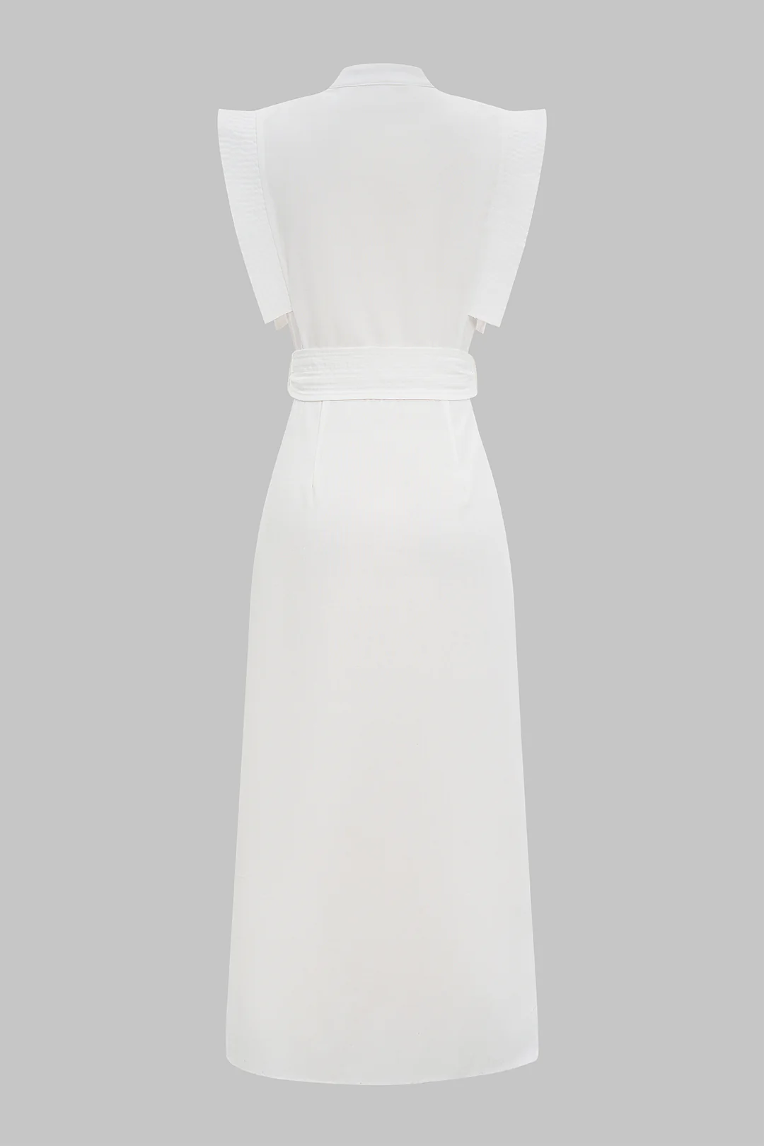 Linen Flutter Sleeve V-Neck Tie Front Slit Maxi Dress - Weenar