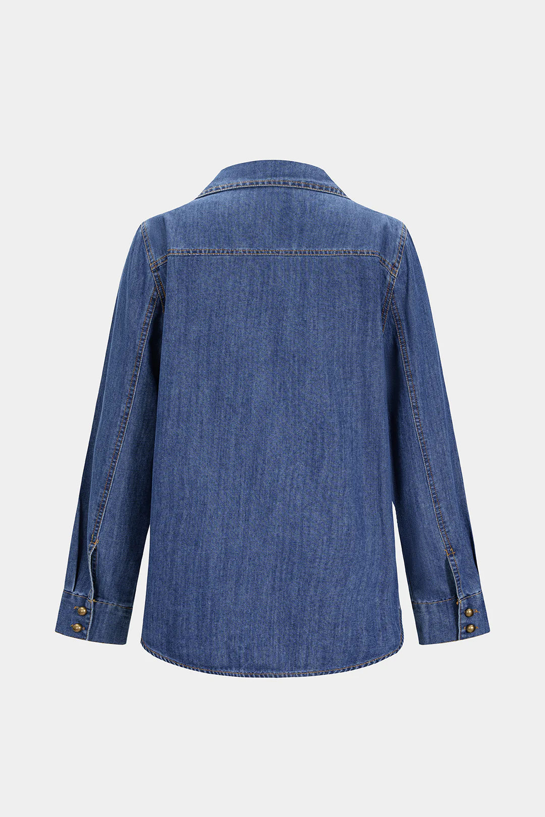 Denim Button Contrast Whipstitching Long Sleeve Shirt - Weenar