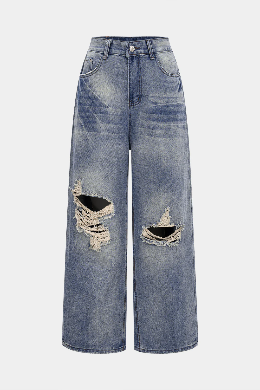 Denim Ripped Letter Seamdetail Straight Leg Jeans - Weenar