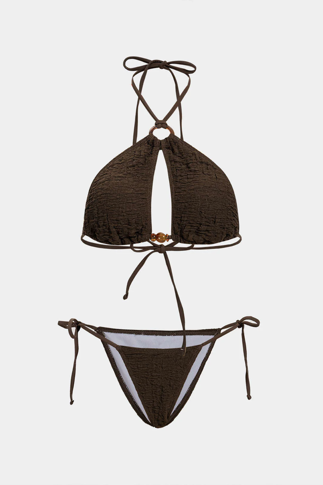 Halter Cut Out Tie-Up Bikini Set - Weenar
