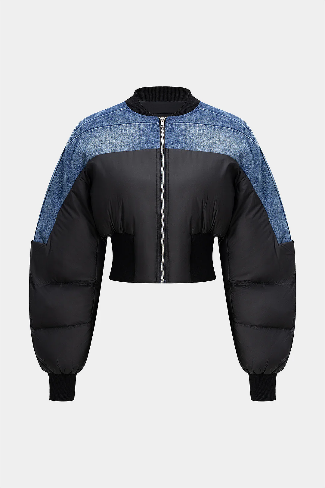 Demin Patchwork Zipper Puffer - Weenar