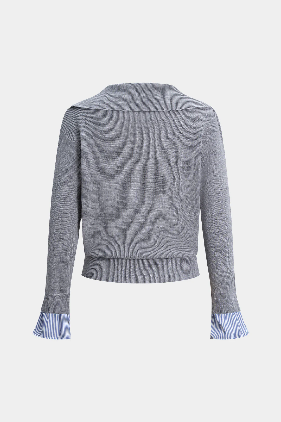 Knit Patchwork V-Neck Long-Sleeve Top - Weenar