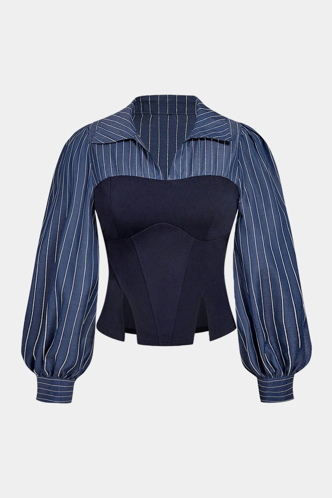Plus Size Stripes Print Corset Long-Sleeve Shirt - Weenar