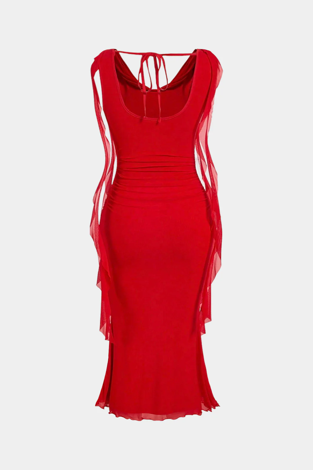 Plus Size Mesh Draped Cowl Neck Tie-Back Sleeveless Maxi Dress - Weenar