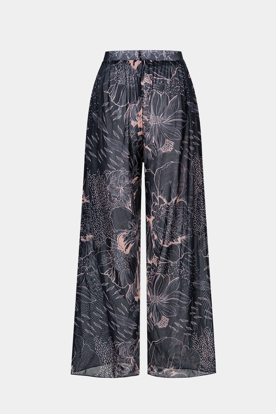 Floral Print Mesh Ruched High Waist Pants - Weenar