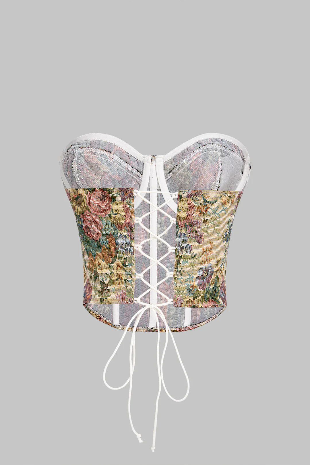 Jacquard Tie-Up Corset Tube Top - Weenar