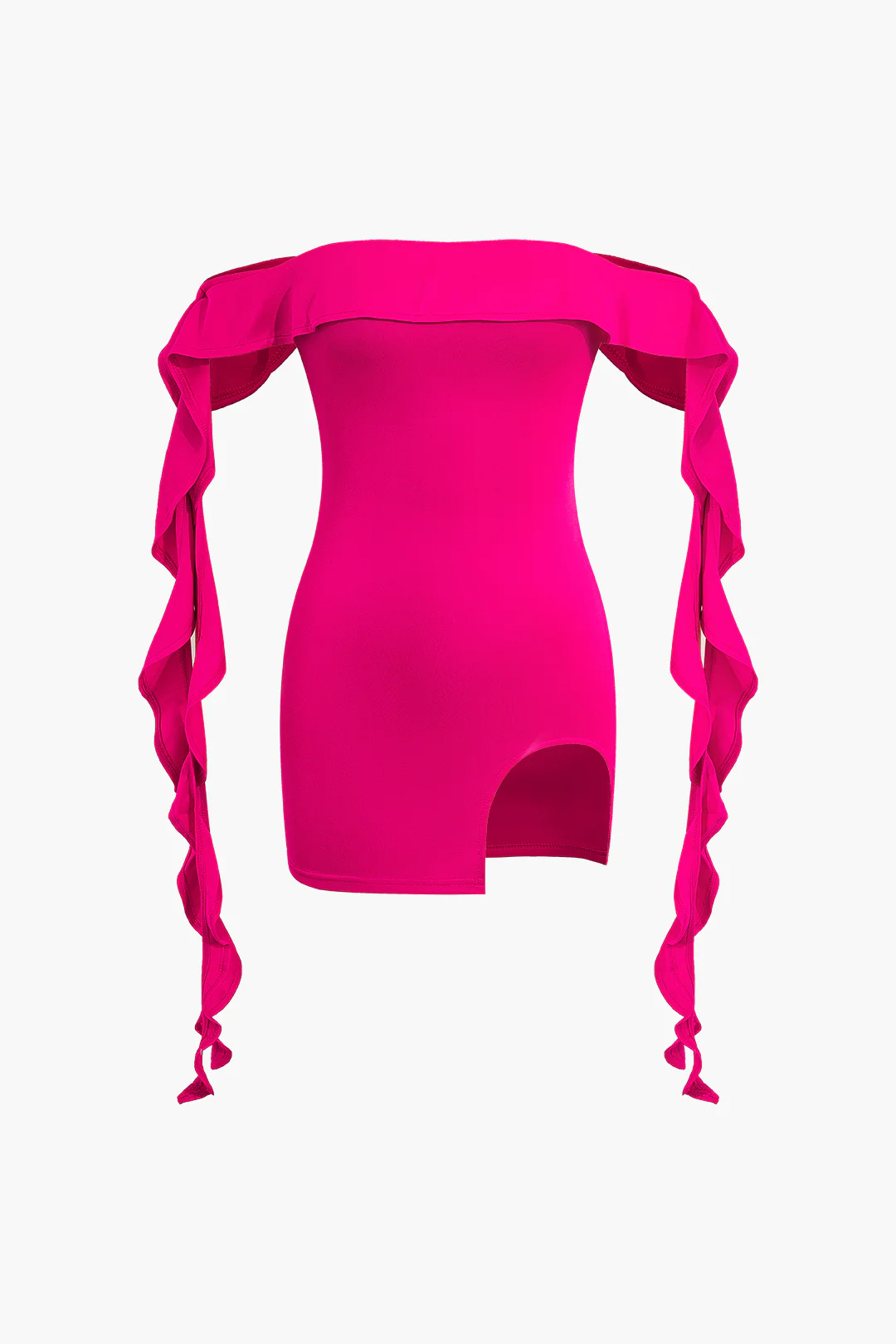 Ruffle Ribbon High Slit Zipper Sleeveless Mini Dress - Weenar