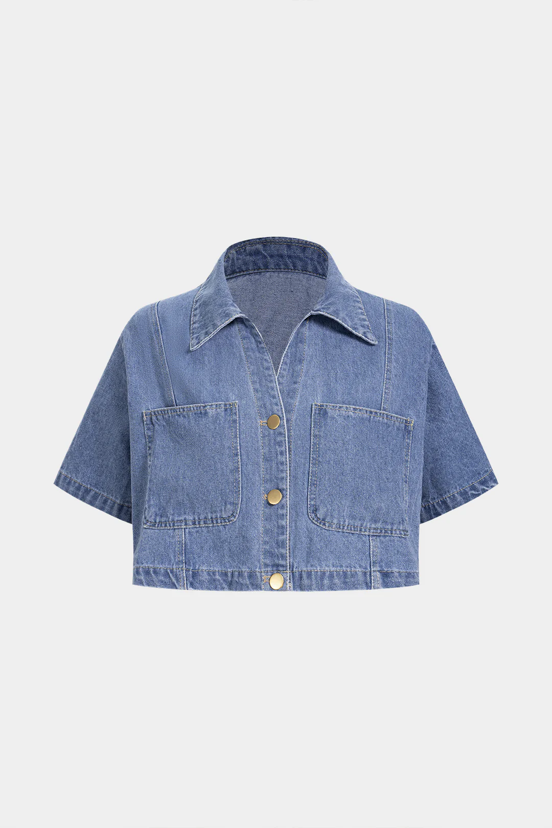 Denim Lapel Button Cropped Top - Weenar