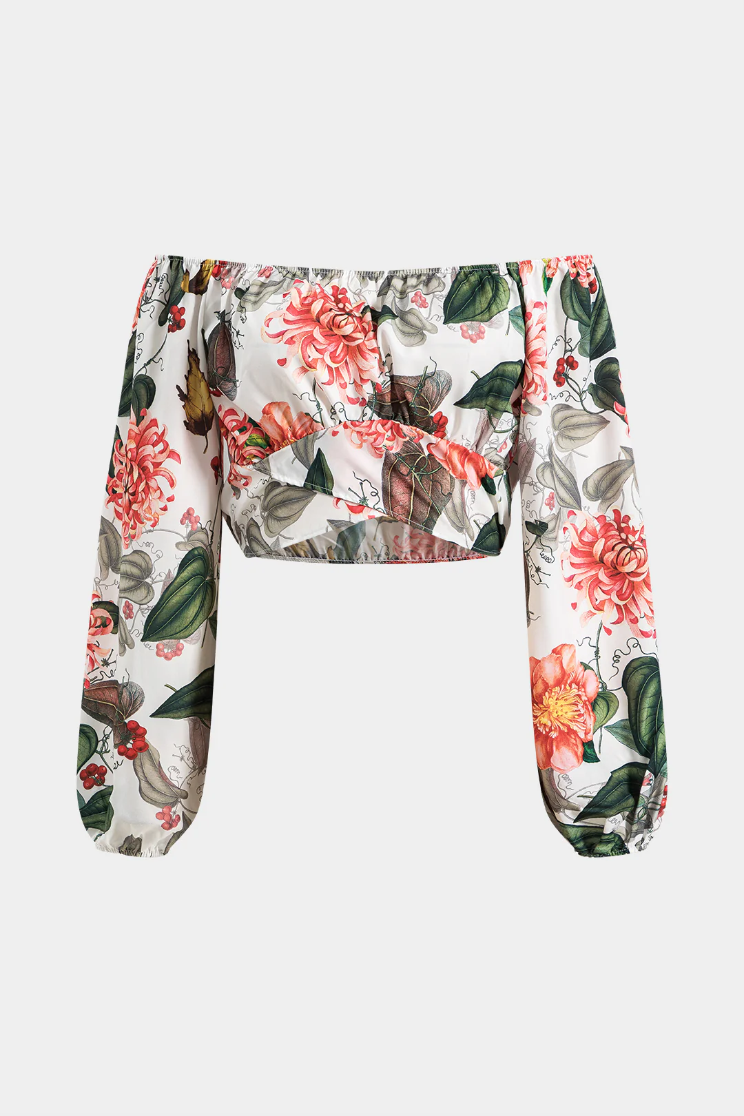 Floral Print Off Shoulder Long Sleeve Shirt - Weenar