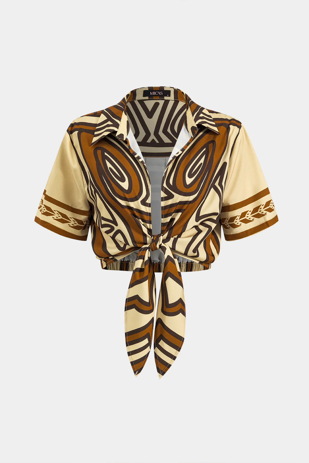 Bohemian Print  Tie Front Short-Sleeve Shirt - Weenar