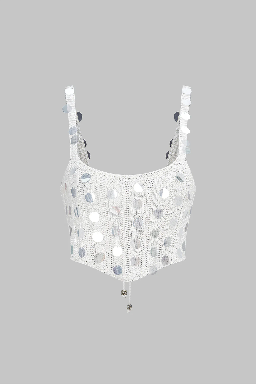 Knit Sequined Tie Back Tank Top - Weenar