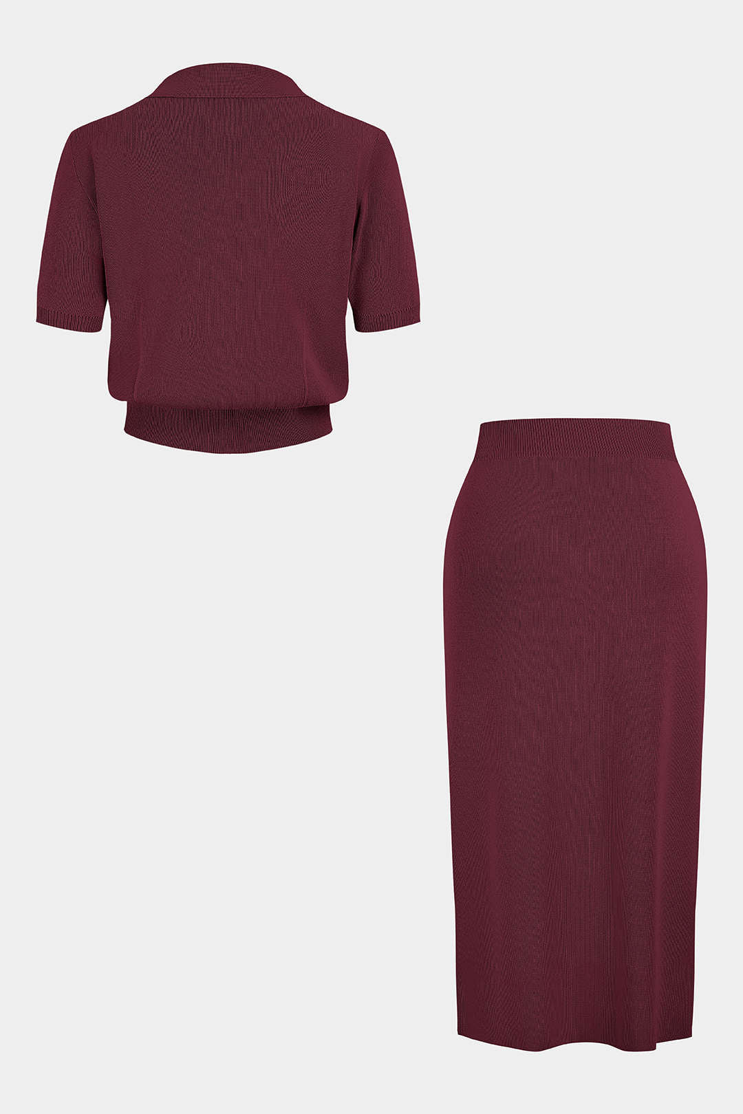 Plus Size Knit Button Short-Sleeve Cardigan And Pocket Skirt Set - Weenar