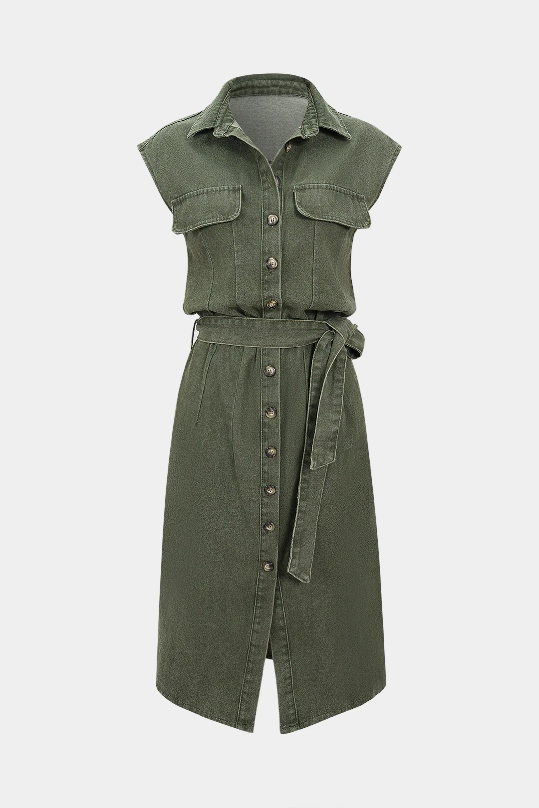 Denim Button Tie-Up Sleeveless Dress - Weenar