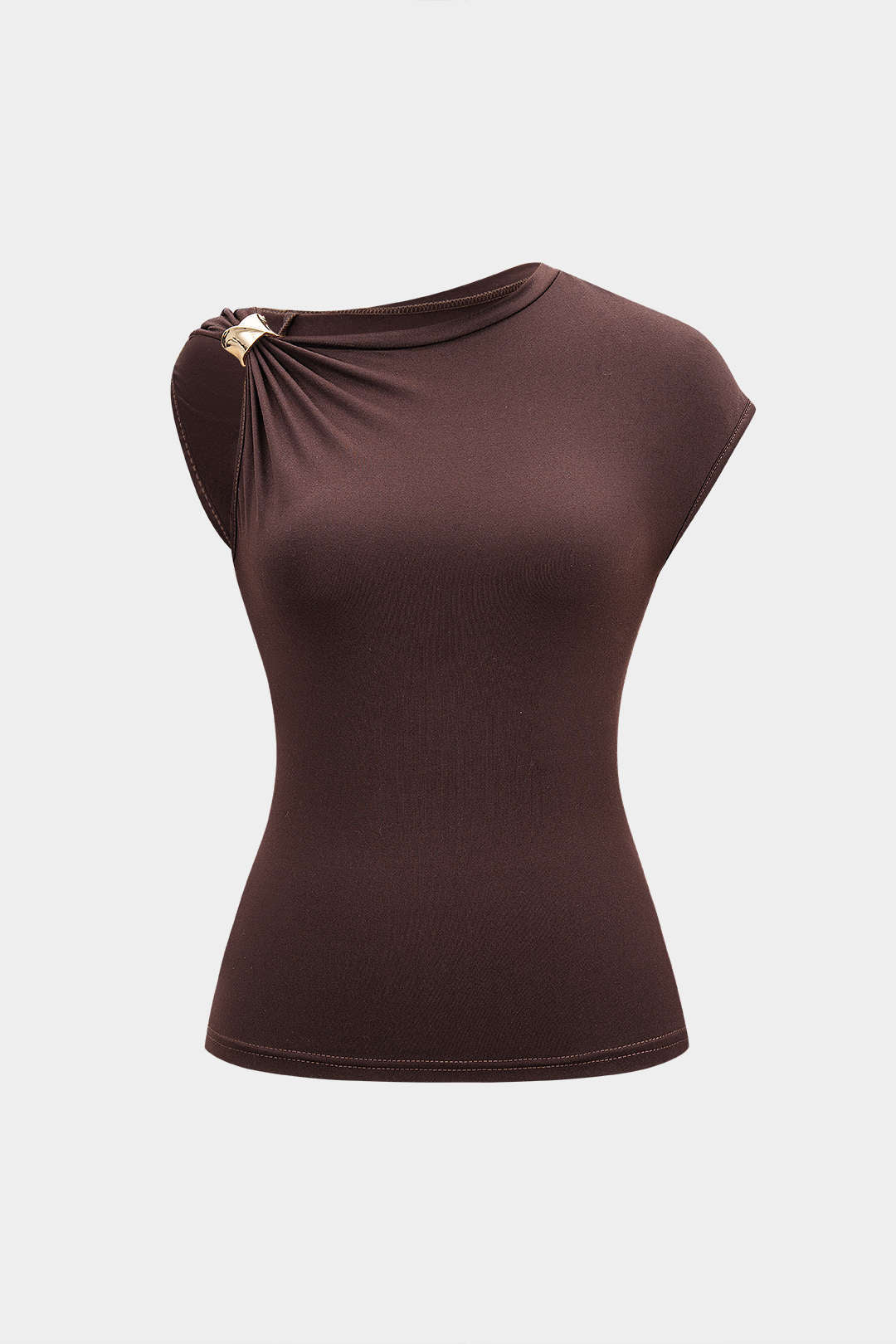 Asymmetrical Metallic Decor Ruched Sleeveless T-Shirt - Weenar