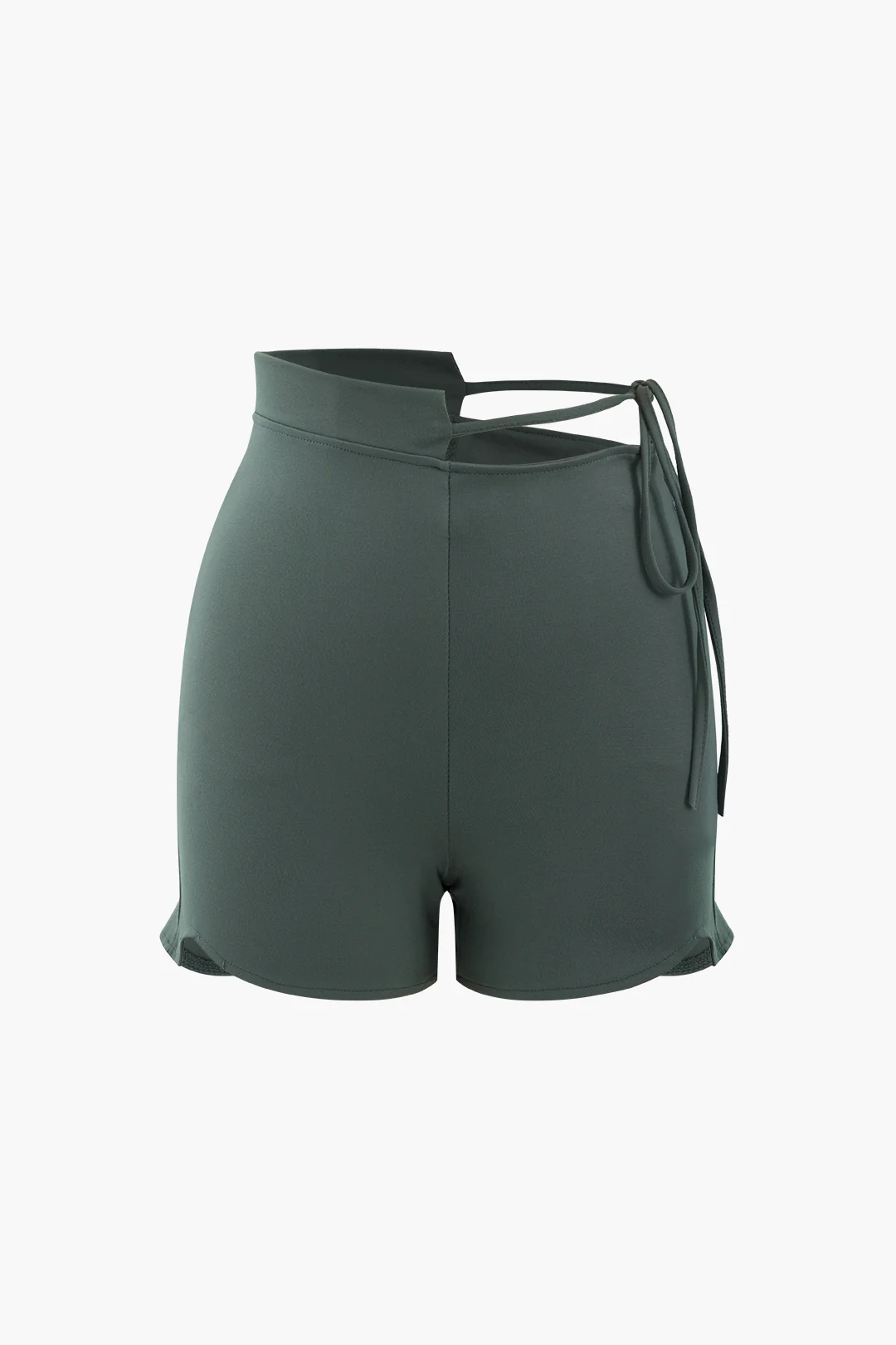 Solid Cut Out  Tie Up Irregular Hem Shorts - Weenar