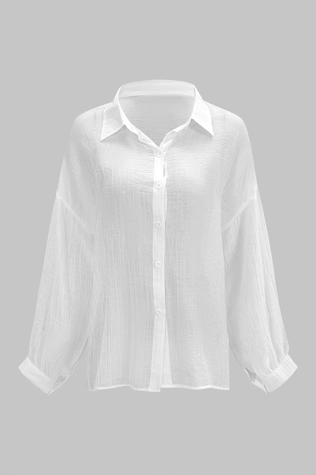 Solid Textured Lapel Button Long-Sleeve Shirt - Weenar