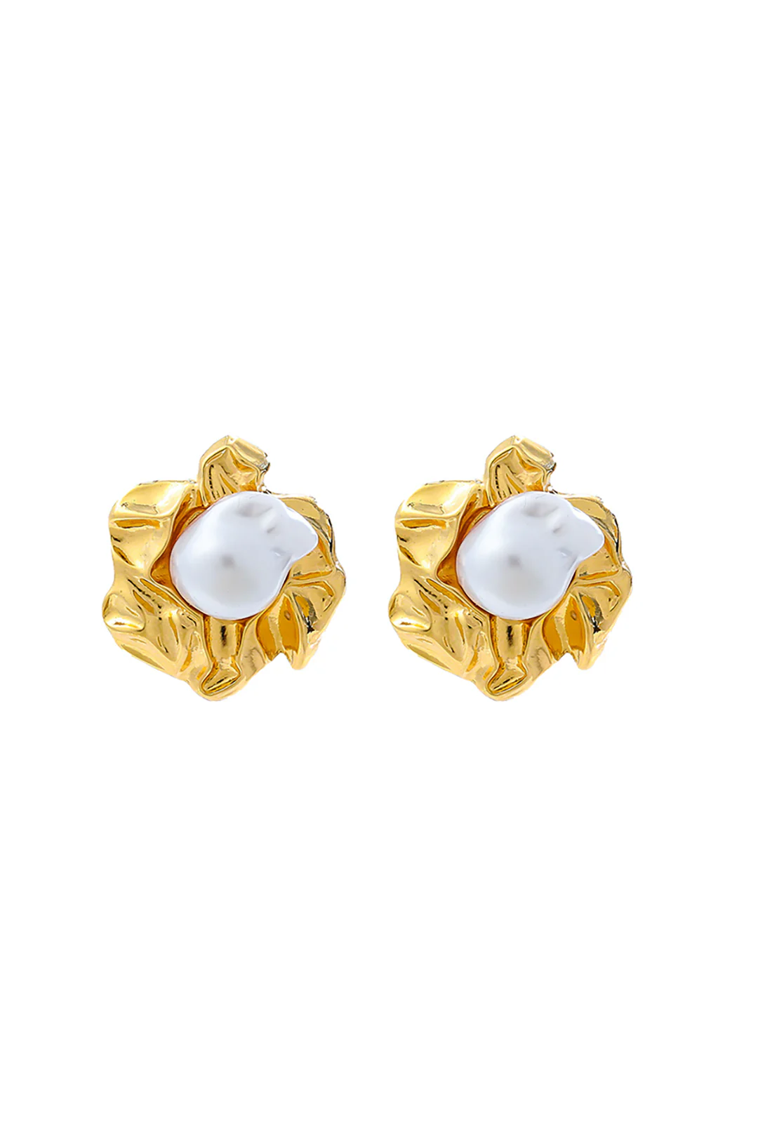 Metal Imitation Pearl Floral Earrings - Weenar