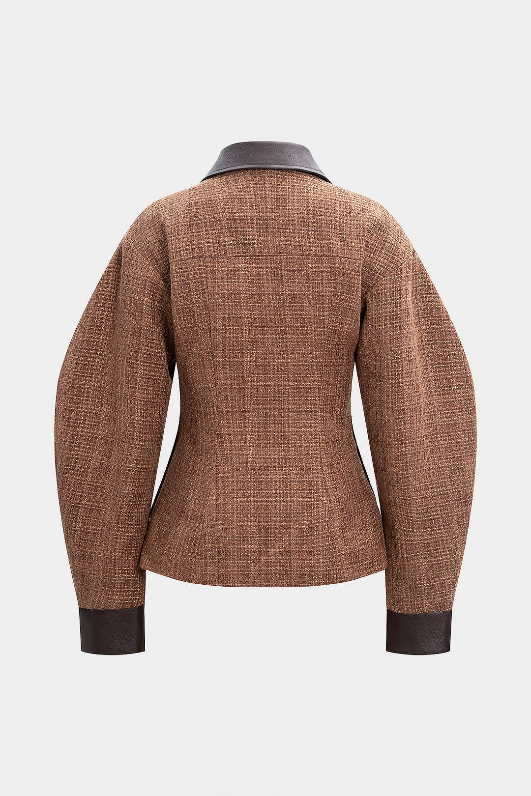 Faux Leather Patchwork Gigot Sleeve Jacket - Weenar