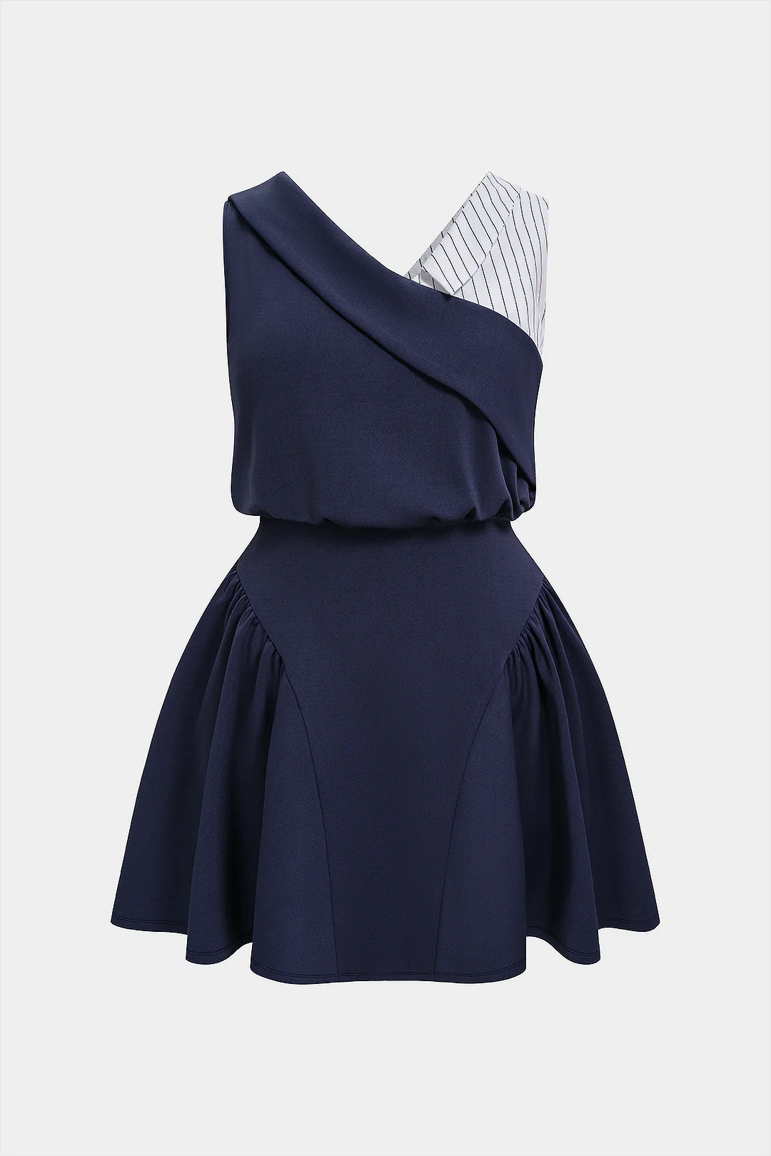 Plus Size Striped Contrast V-Neck Ruched Sleeveless Mini Dress - Weenar