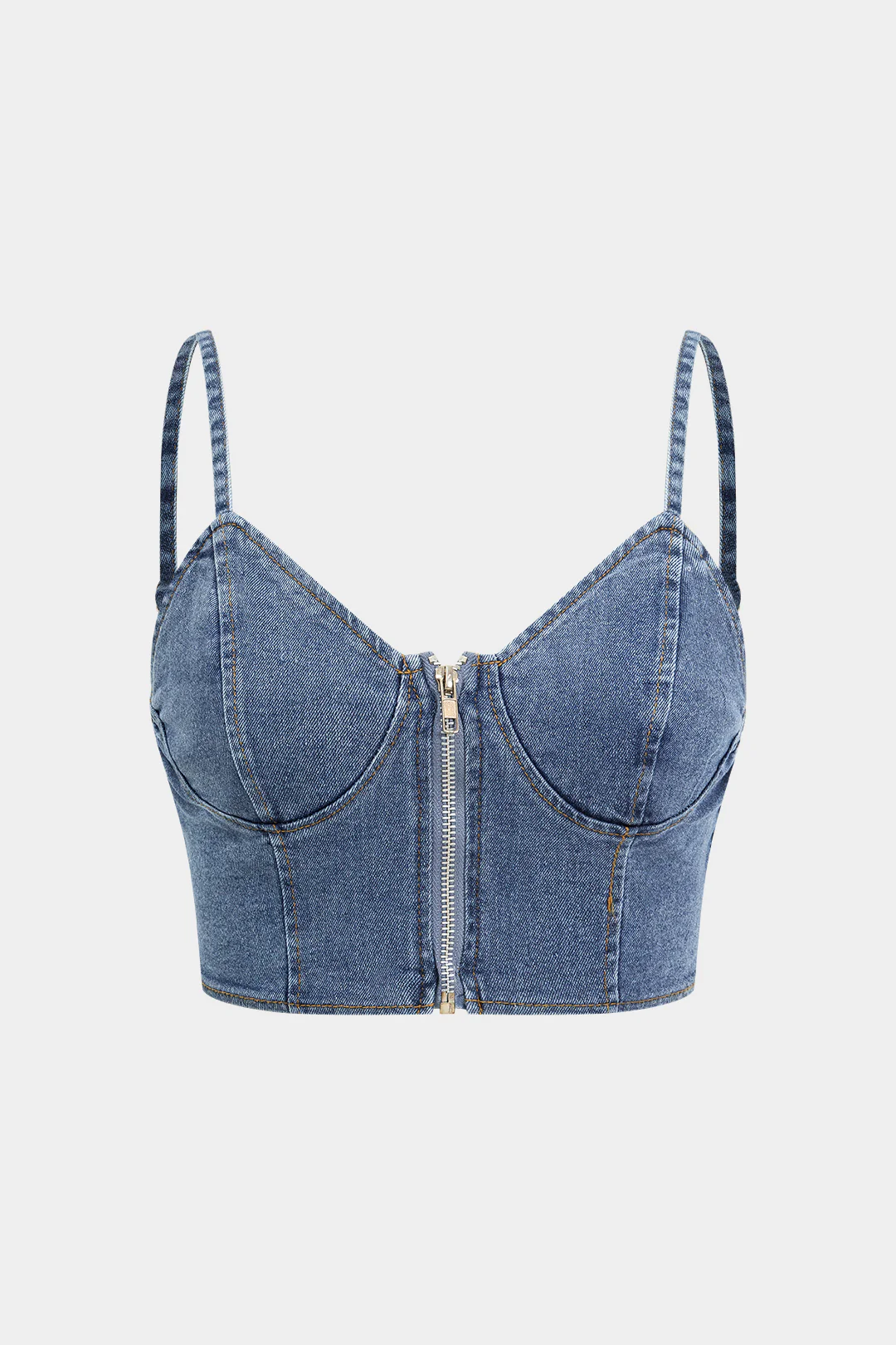 Denim Dry Clean Bustier Zipper Cami Top And Chiffon Pleated Patchwork Trousers Set - Weenar