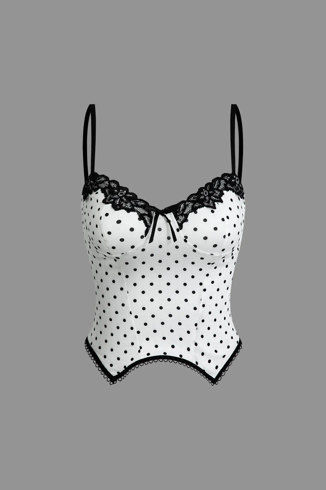 Lace Trim Polka Dots Print Asymmetrical Cami Top - Weenar