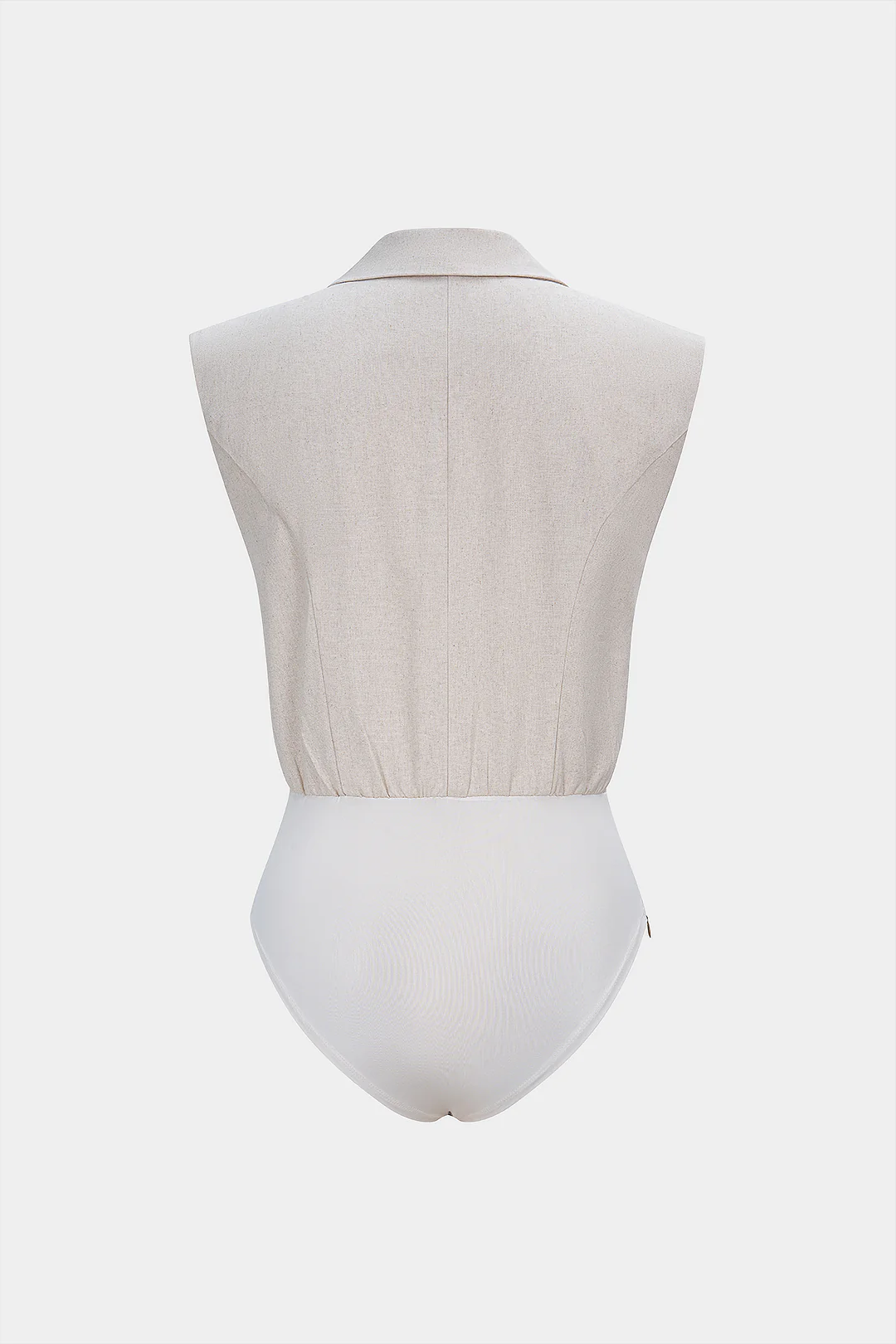 Linen Asymmetrical Notched Lapel Sleeveless Bodysuit - Weenar