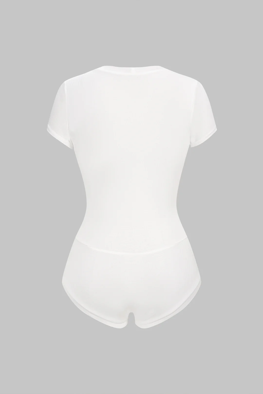 Lace Trim Patchwork V-Neck Ruched Short Sleeve Bodysuit - Weenar