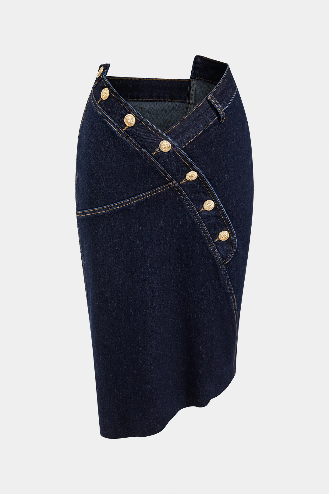 Denim Asymmetry Button Skirt - Weenar