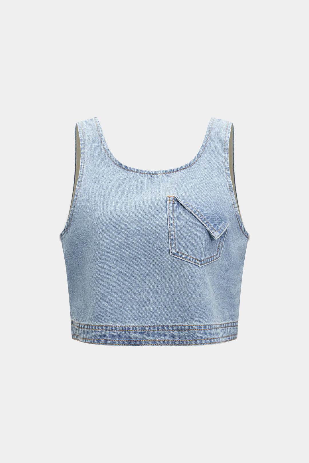 Denim Pocket Tank Top And Drawstring Shorts Set - Weenar