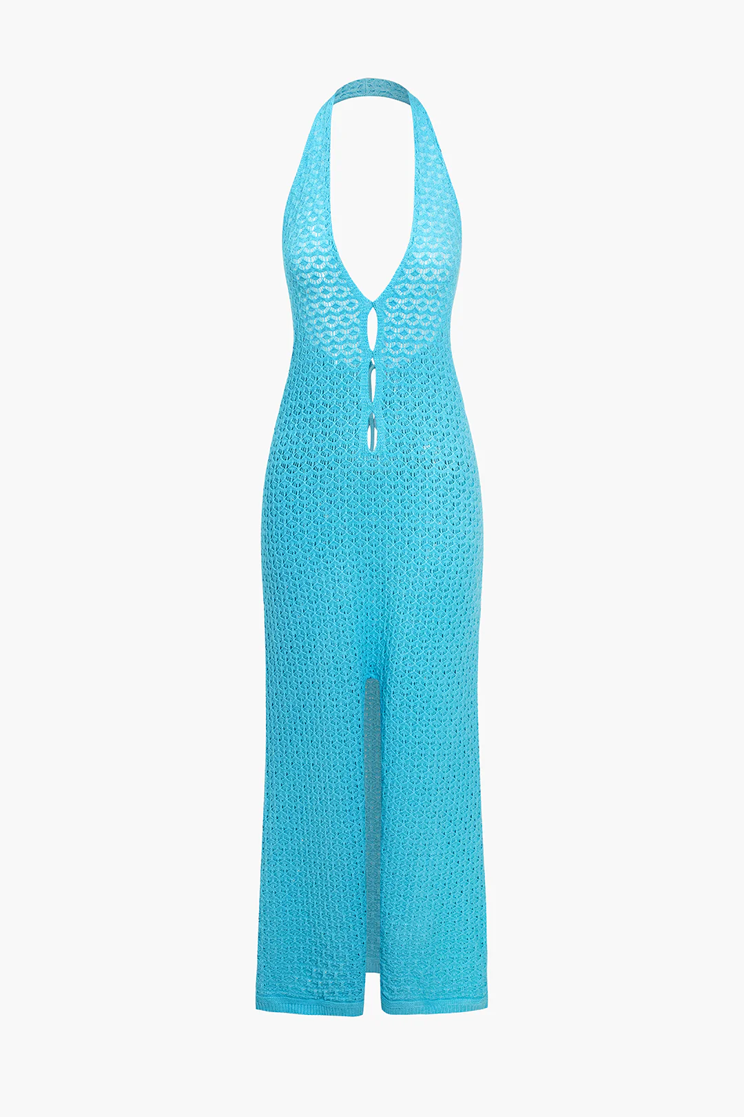 Knit Cut Out Halter Neck Slit Sleeveless Dress - Weenar