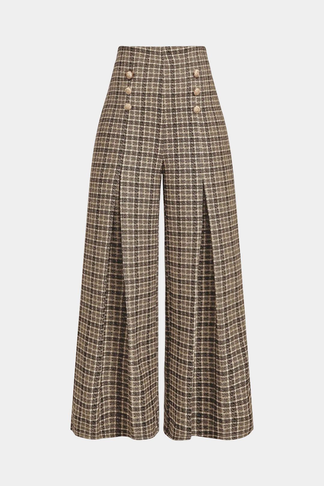 Plaid Print Double Breasted High Waist Pants - Weenar