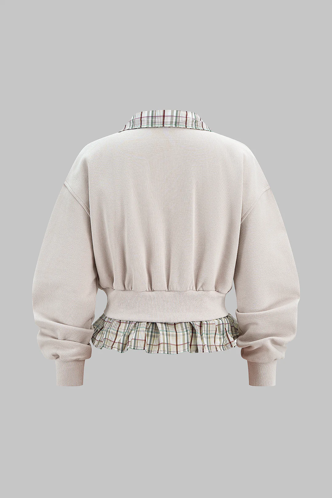 Plaid Print Zipper Patchwork Sweatshirt - Weenar