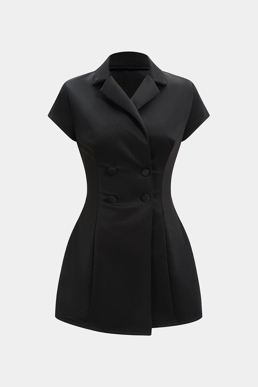 Solid Lapel Short Sleeve Mini Dress - Weenar
