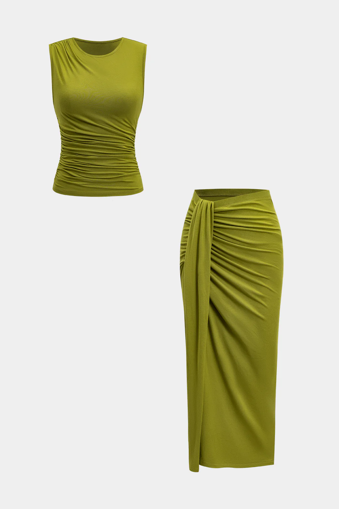 Tank Top And Ruched Twist Knot Skirt Set - Weenar