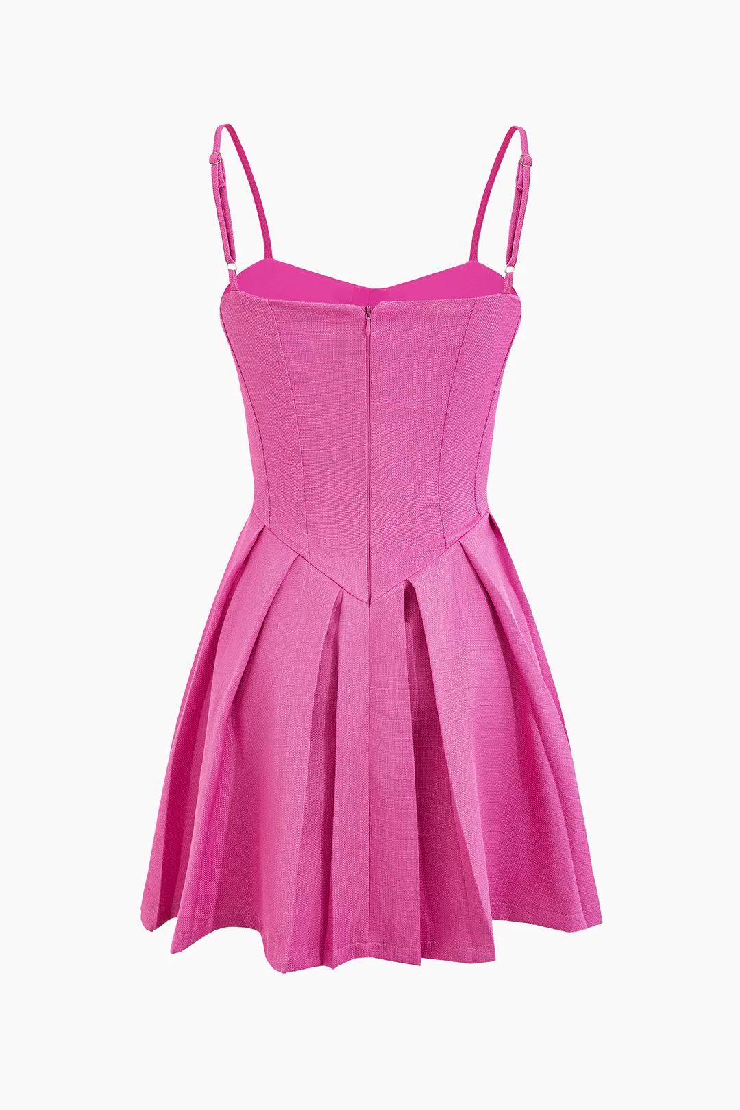 Pleated Zipper Sleeveless Mini Dress - Weenar
